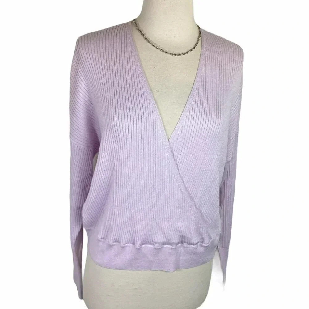NEW Leith Surplice Sweater M Purple Moss Lavender V-Neck Long Sleeve Faux‎ Wrap